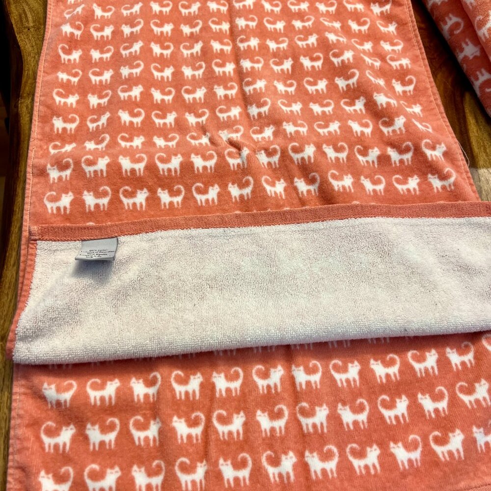 Bath & Hand Towels Set w/Cats - Picture 2 of 4